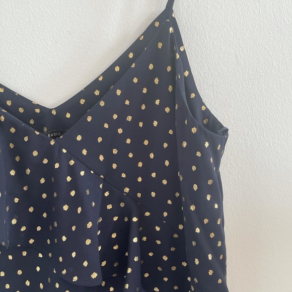 Zara Basic Navy and Gold Polka Dot Ruffle Tank | S - Picture 2 of 8